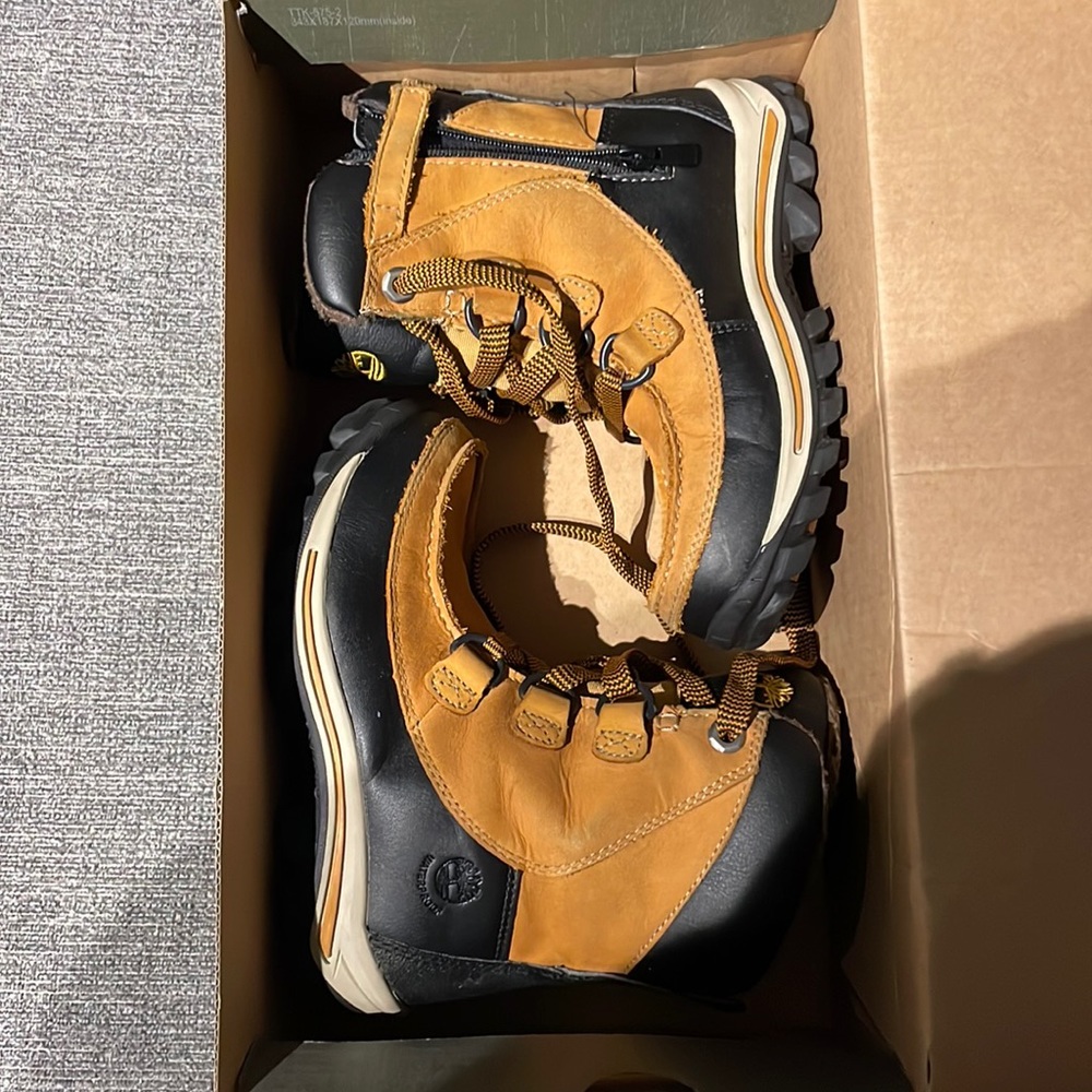 Wheat toddler sized timberland 12. Worn as shown.